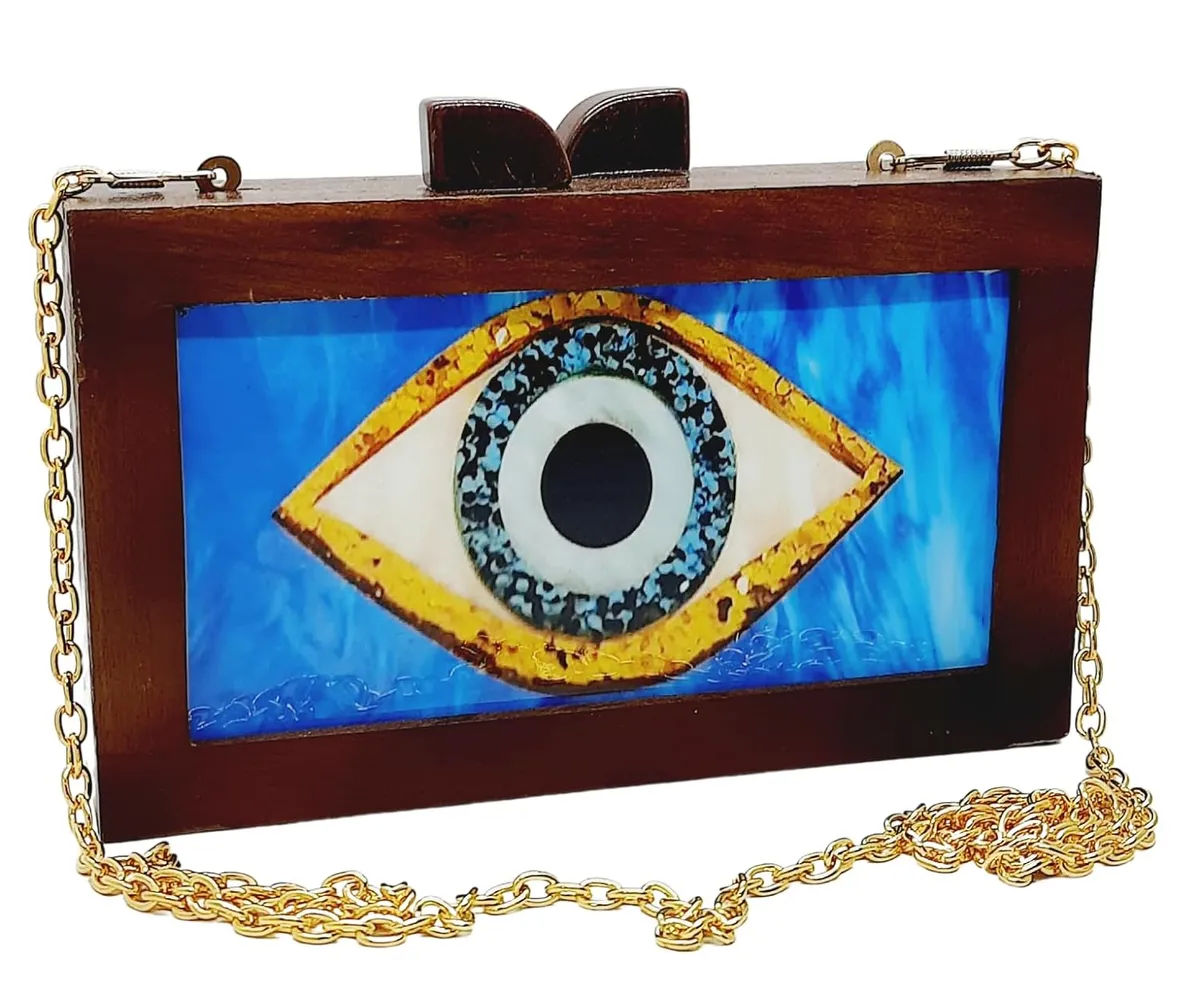 Kaira Brown Wooden Slim Rectangular Clutch Bag